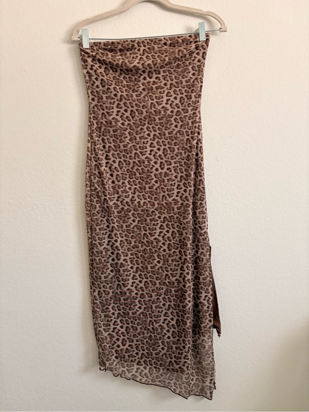 Leopard Print Midi Slip Strapless Dress